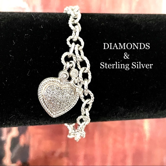 STERLING SILVER DIAMOND HEART KEY CHARM BRACELET